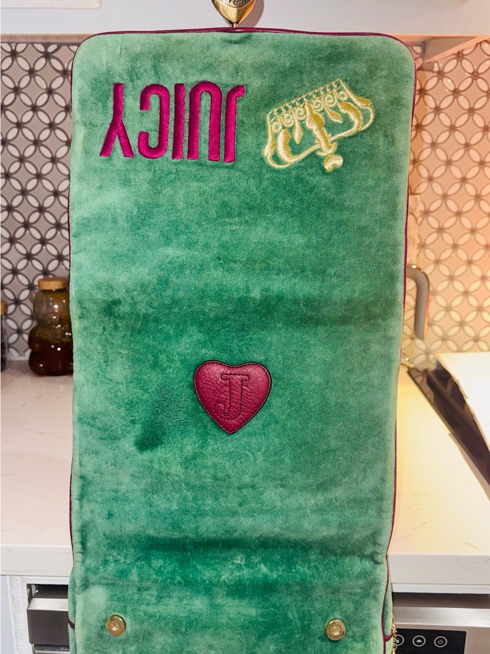 👑 VTG Y2K Juicy Couture Green Velour Hanger Makeup Bag • Real Juicy Princess - Picture 10 of 11